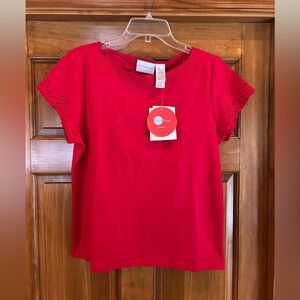 Liz Claiborne Red Eyelet Short Sleeve Top
